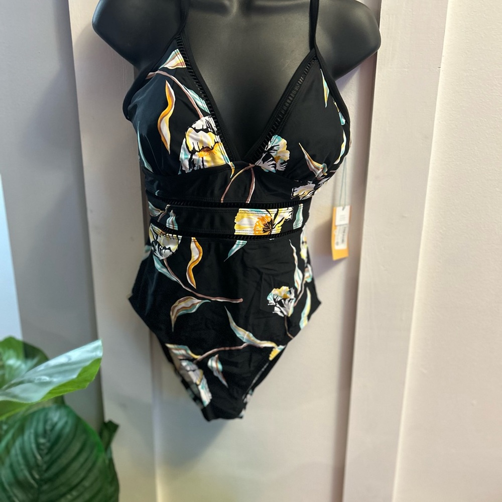 NWT Kona Sol from Target. Black floral one piece swimsuit